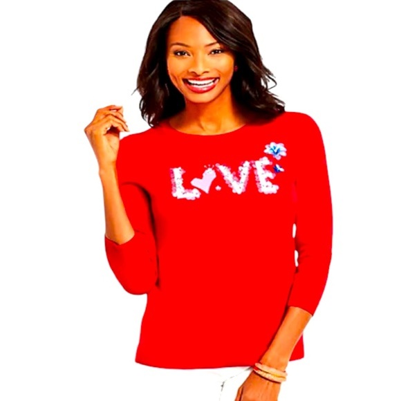 Talbots red LOVE top Absolutely adorable LOVE spelled out in bling Size P (S) - Picture 1 of 8